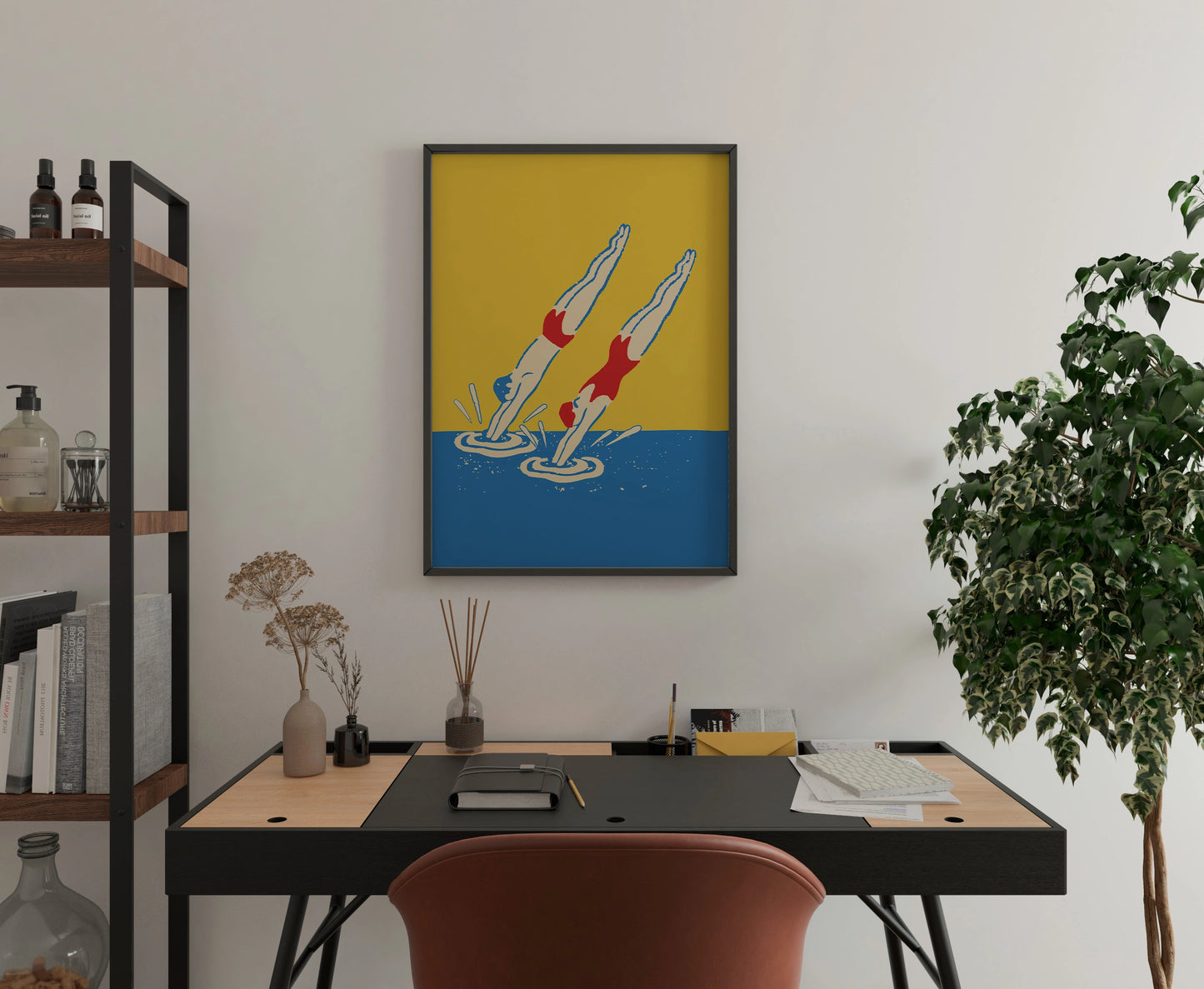 Retro Diving Poster | Vintage Swimming Wall Art | Bathroom Decor