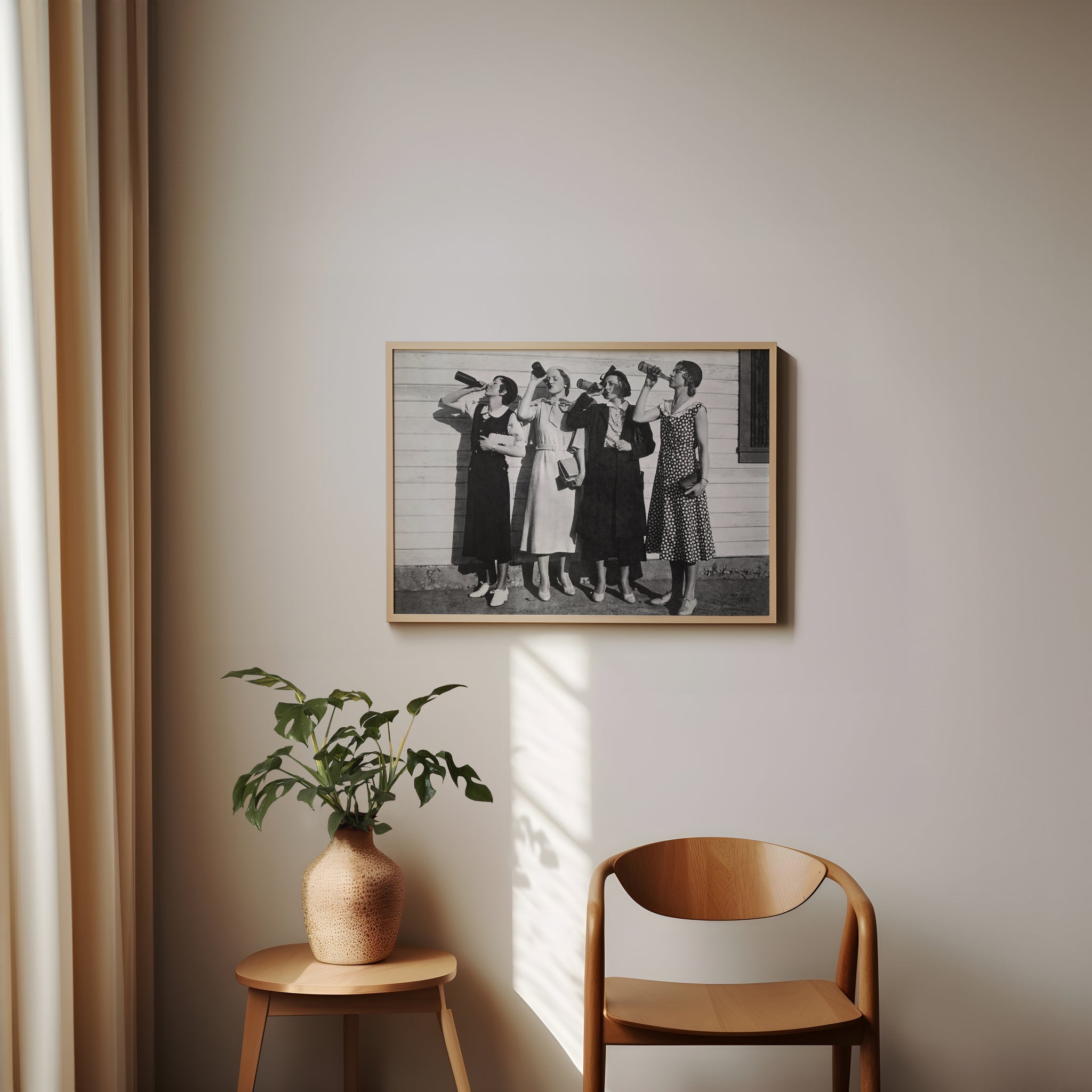 Vintage women drinking poster styled as retro bar cart wall art